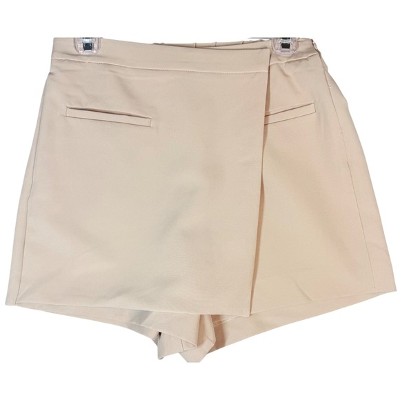 Wishlist Pants - Wishlist Skort Shorts Beige Faux Wrap Pockets Elastic Hipster  Waist Size S